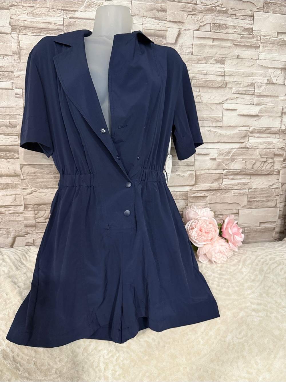 STYLUS Navy Short-Sleeve Romper
